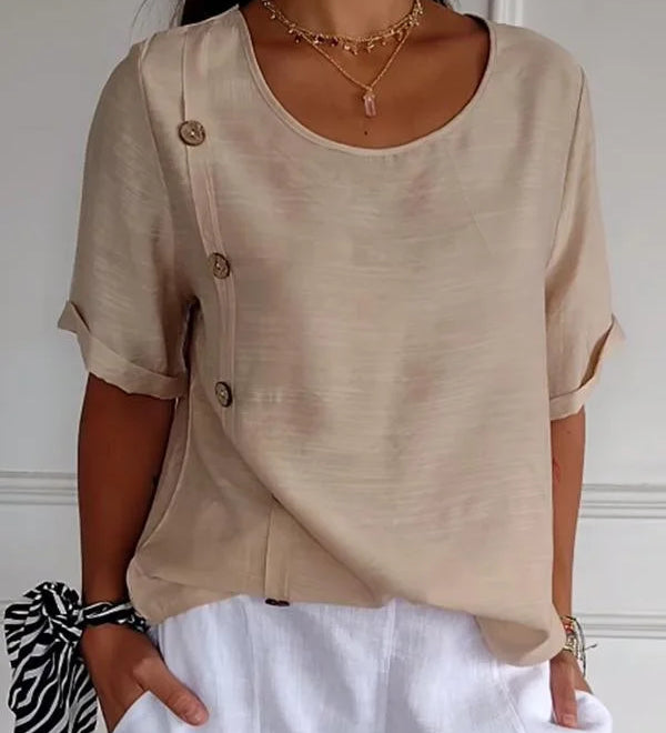 Sandra - Camisa casual com botões para mulher em algodão e linho