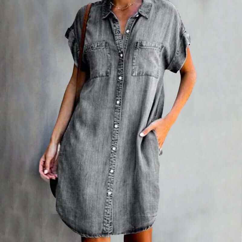 Olive™ - Vestido jeans elegante com cobertura da barriga