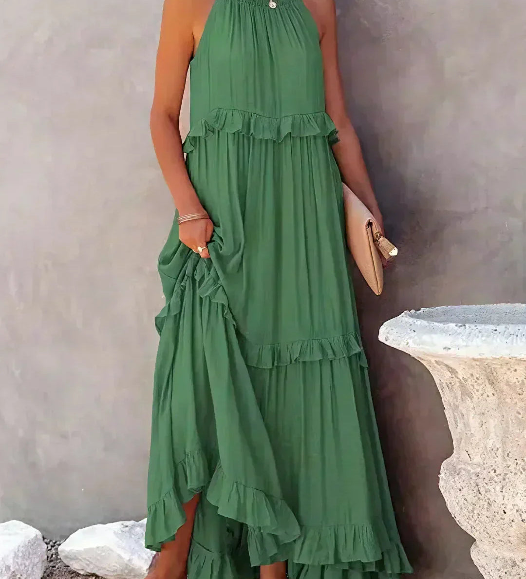 Sarah | Vestido longo com babados e alças finas