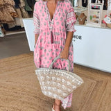 Modena™ - Vestido casual estampado com decote em V e mangas curtas