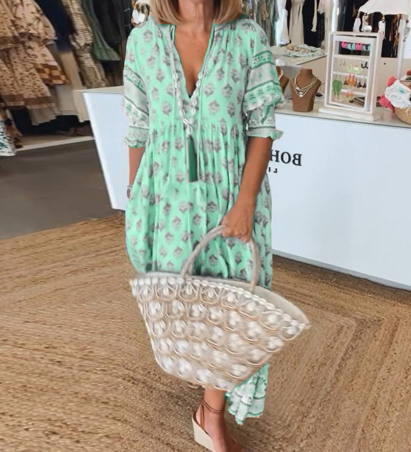 Modena™ - Vestido casual estampado com decote em V e mangas curtas