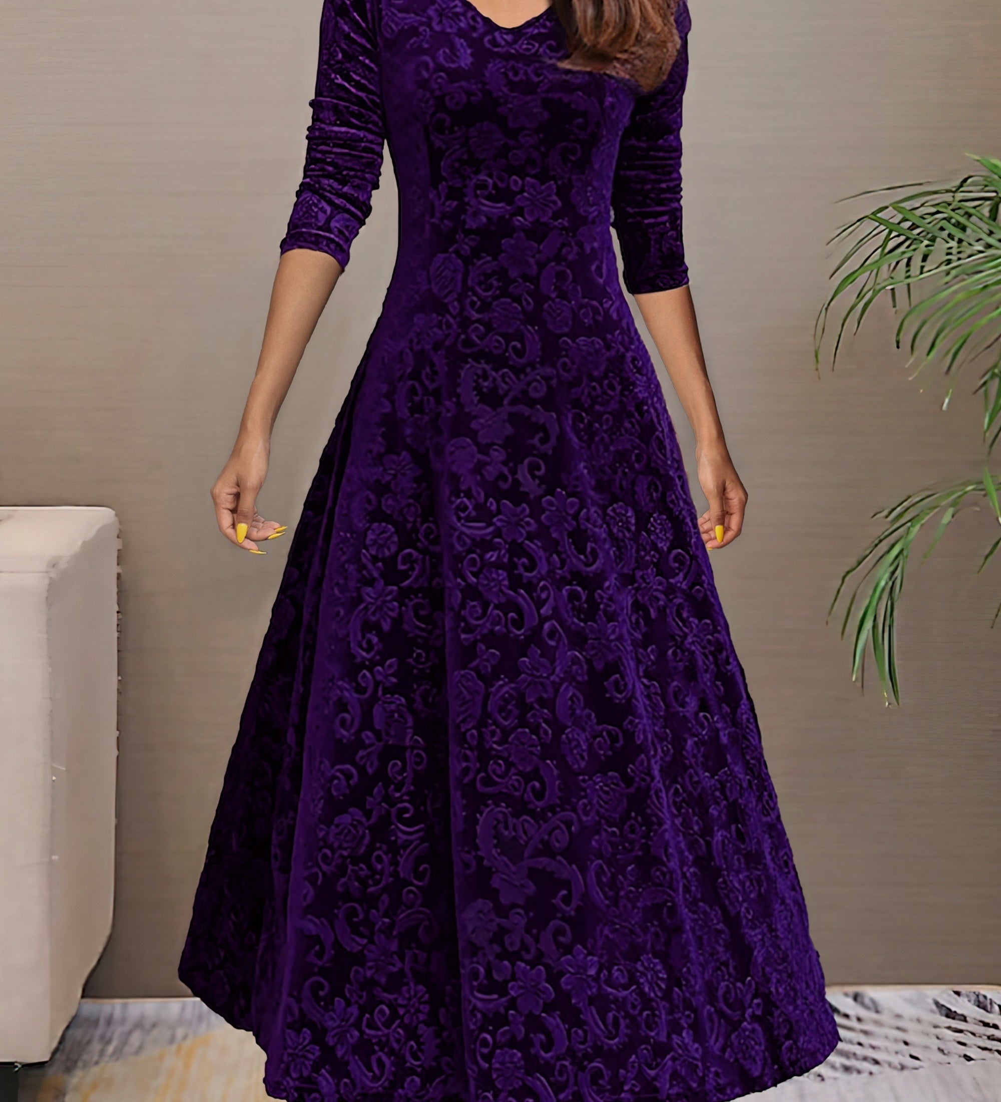 Denise | Elegante vestido de festa em veludo com decote em V