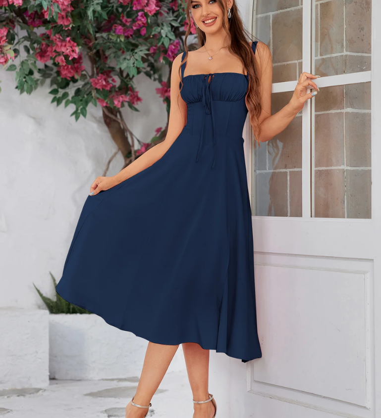 Claudia - Vestido Cami com Busto Franzido e Coxa Dividida