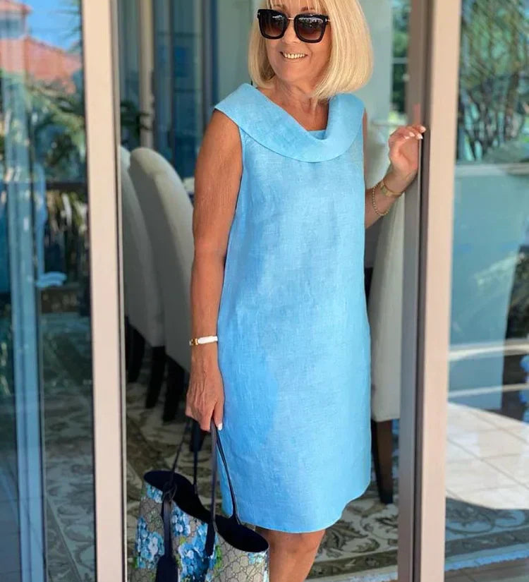 Perla – Vestido tubinho sem mangas com gola redonda