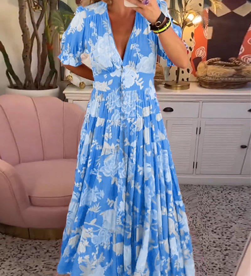 Catrisa™ - Vestido com decote em V e estampa floral e bolsos