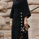 Moda Lusitana - Vestido Elegante com Detalhes Dourados