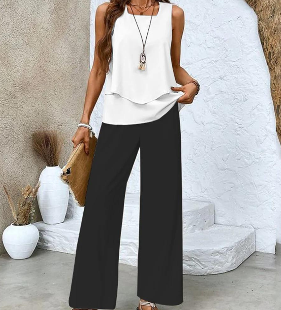 Alba | Conjunto de blusa e calça com estampa floral estilosa