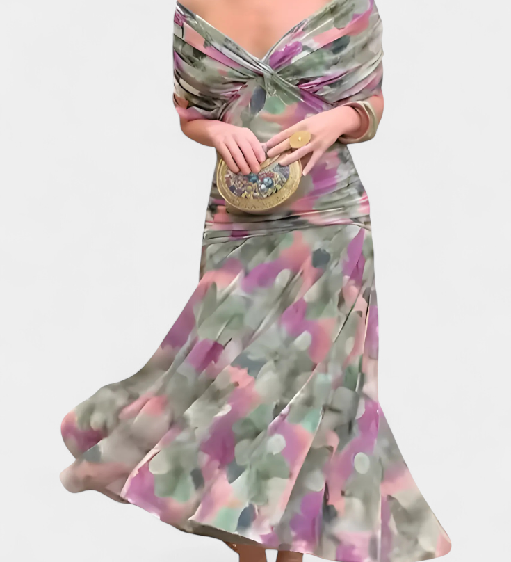 Magda™ | Vestido largo de flores com decote em V