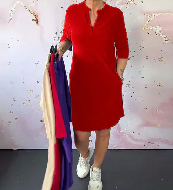 Hanneke™ | Vestido liso com decote em V