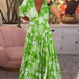 Catrisa™ - Vestido com decote em V e estampa floral e bolsos