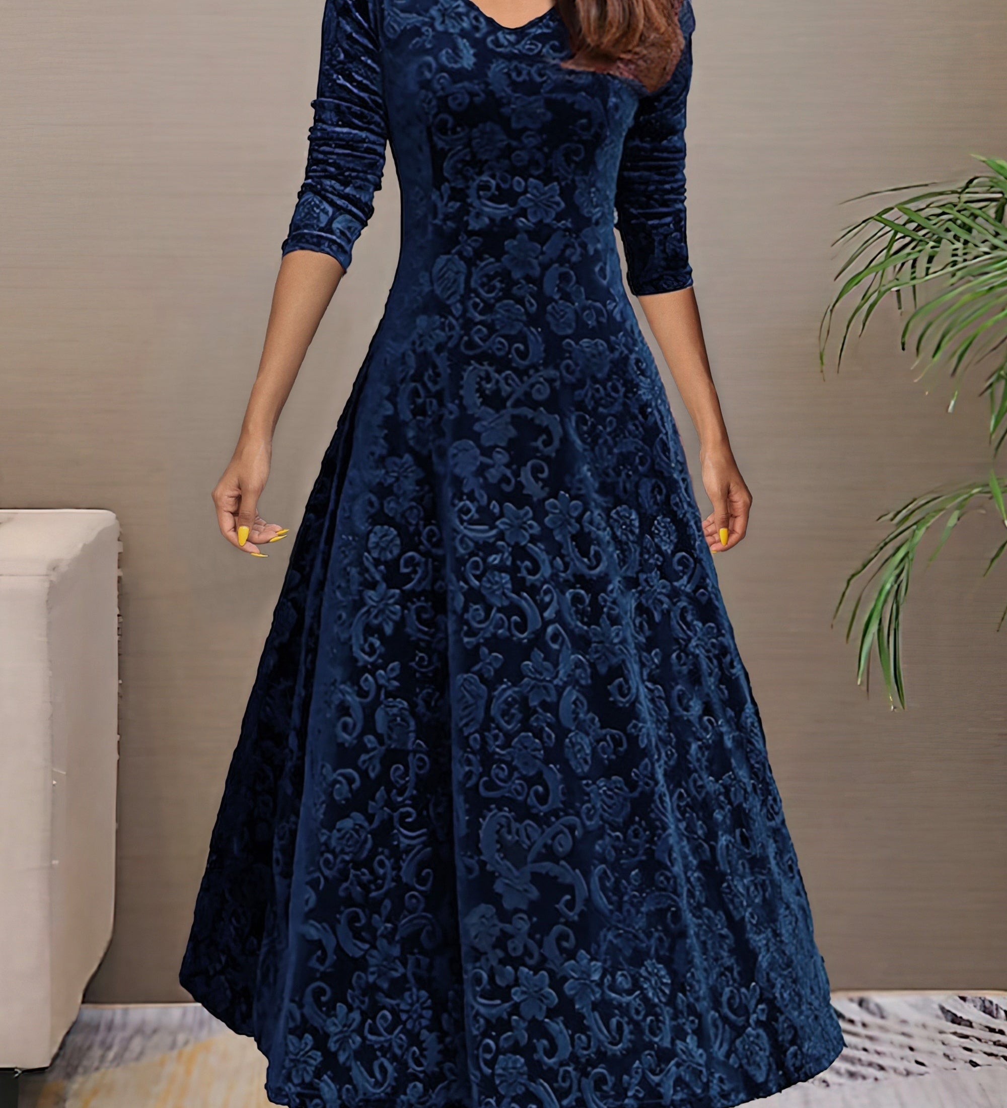 Denise | Elegante vestido de festa em veludo com decote em V