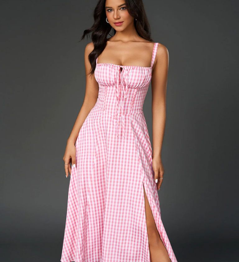 Claudia - Vestido Cami com Busto Franzido e Coxa Dividida