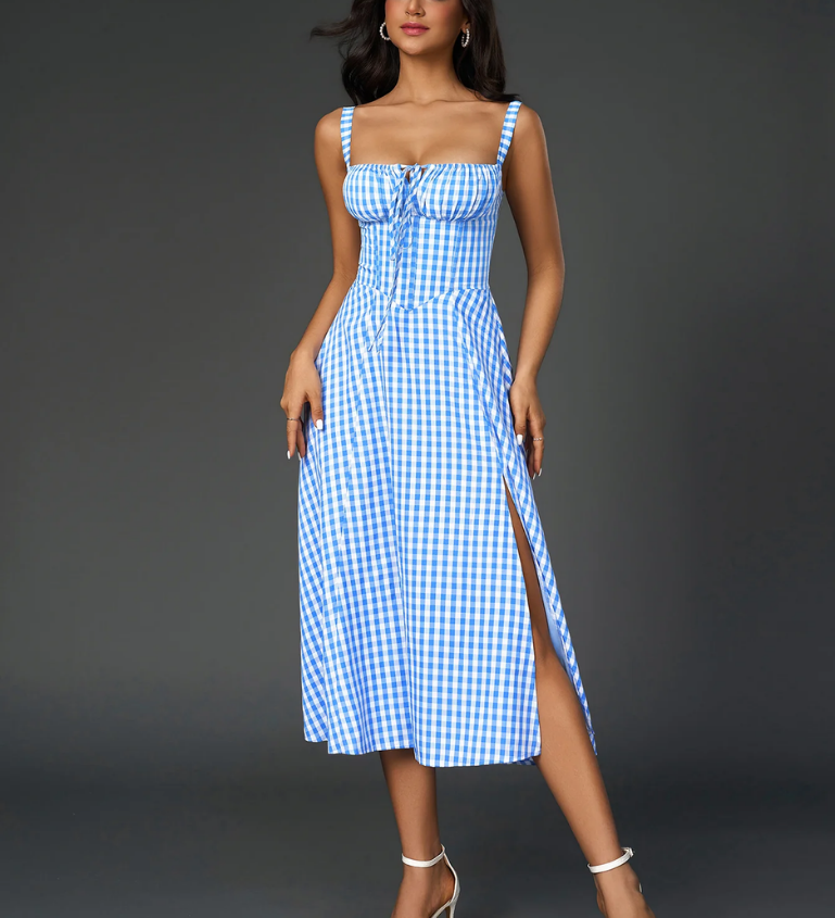 Claudia - Vestido Cami com Busto Franzido e Coxa Dividida