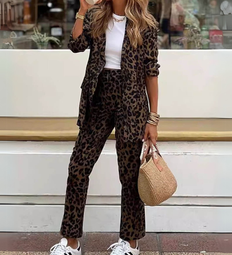 Arila™ – Conjunto de vestido e calça com estampa de leopardo