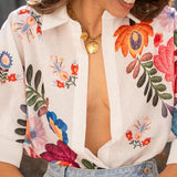Carla - Camisa de manga curta com estampa floral