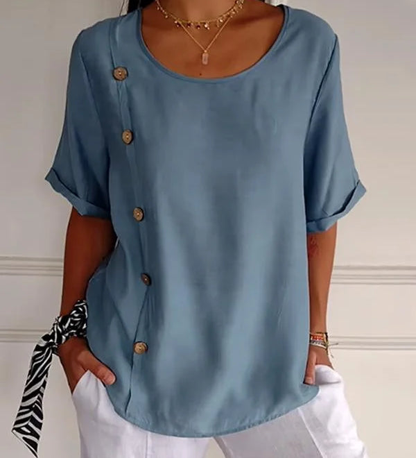 Sandra - Camisa casual com botões para mulher em algodão e linho