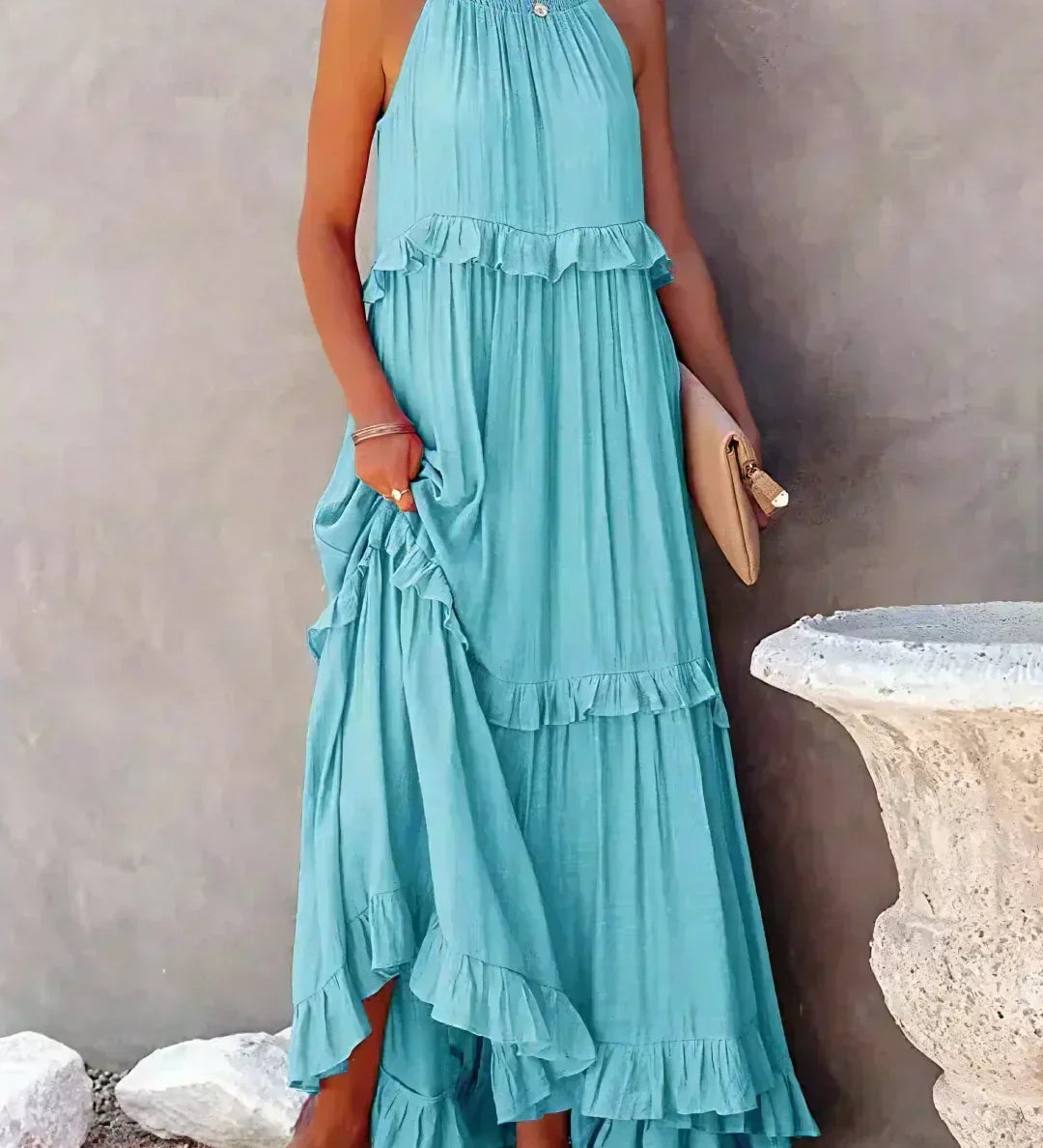 Sarah | Vestido longo com babados e alças finas