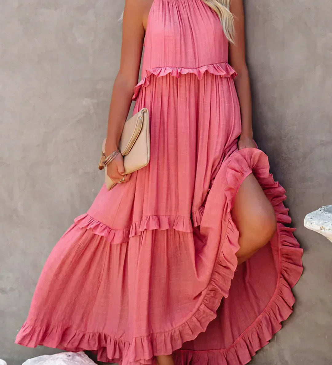Sarah | Vestido longo com babados e alças finas