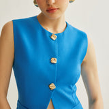 Button Vest With Shorts Set