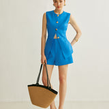Button Vest With Shorts Set