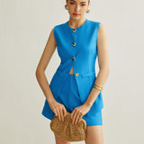 Button Vest With Shorts Set