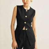 Button Vest With Shorts Set