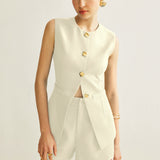Button Vest With Shorts Set