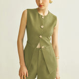Button Vest With Shorts Set