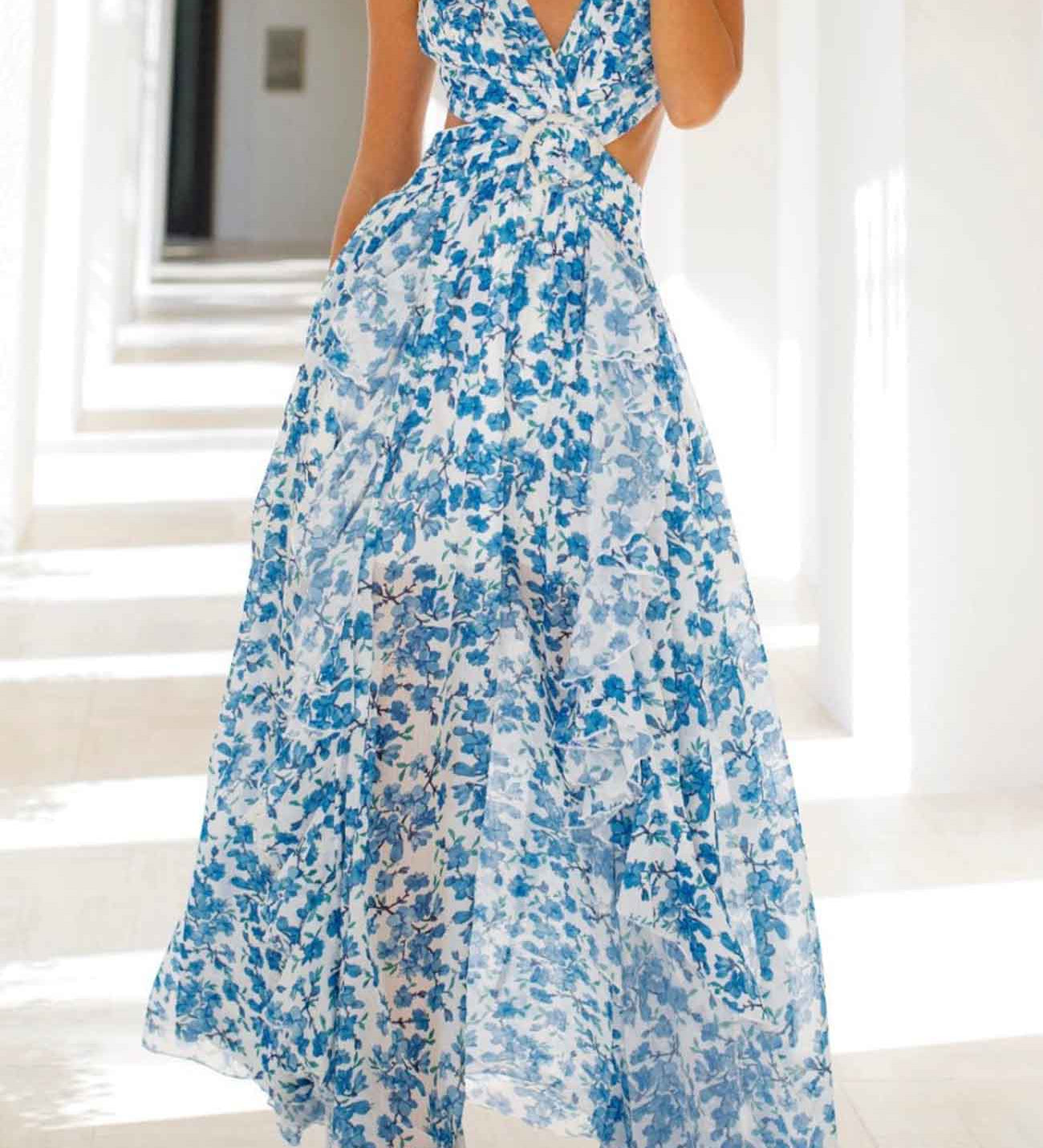 Isadora™ | Vestido longo com recorte e mangas franzidas