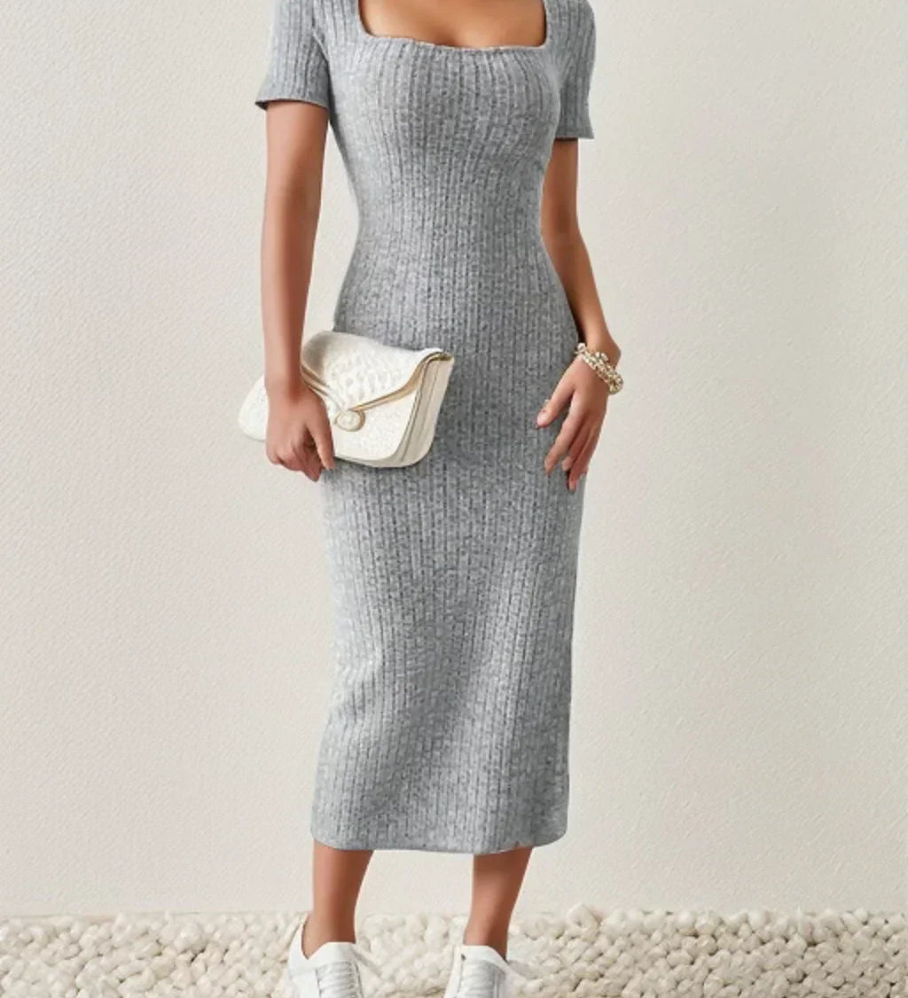 Stefanie® | Vestido de malha com decote quadrado