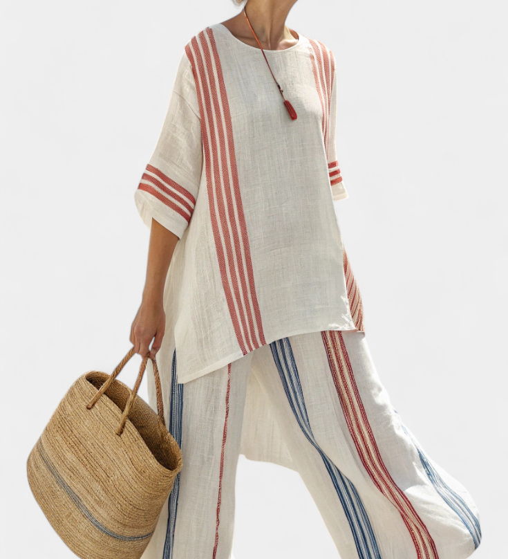 Mirthe | Conjunto arejado de duas peças com listras e caimento oversized