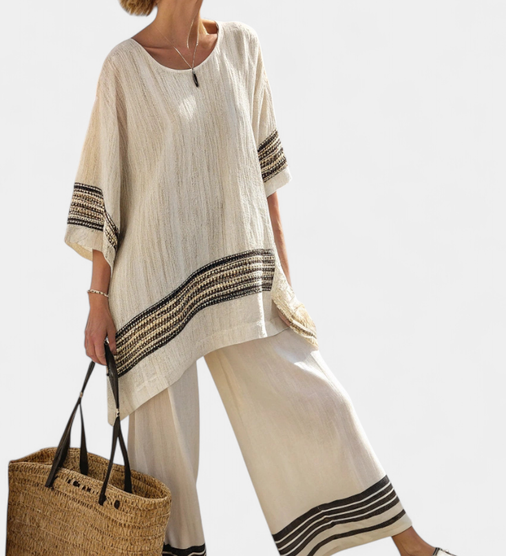 Mirthe | Conjunto arejado de duas peças com listras e caimento oversized