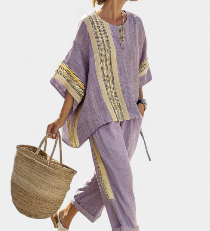 Mirthe | Conjunto arejado de duas peças com listras e caimento oversized