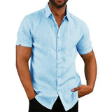 Camisa de manga curta em linho e algodão