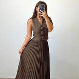 Rosaire | Conjunto com Colete Floral e Saia Plissada