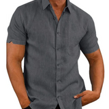 Camisa de manga curta em linho e algodão