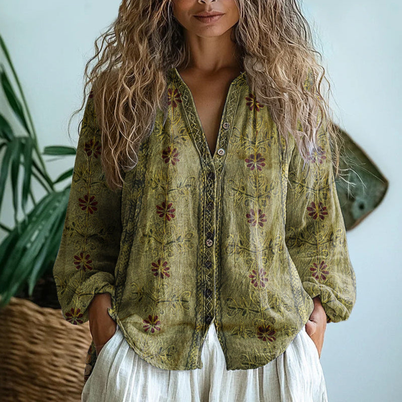 Ambre™ I Blusa com estampa de folhas vintage