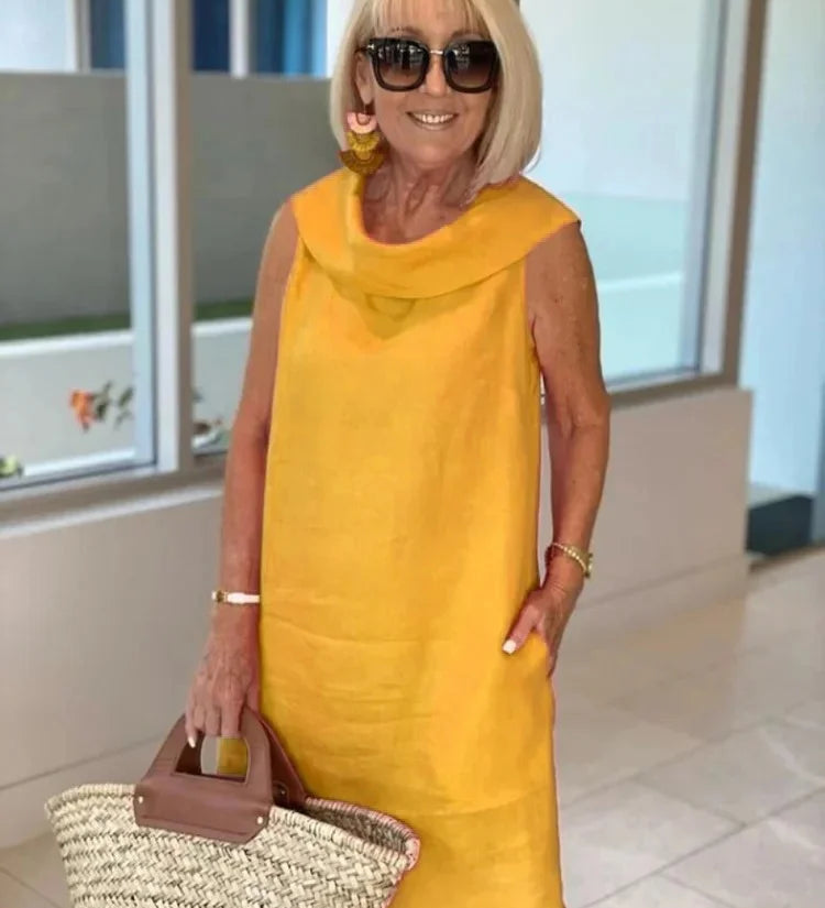 Perla – Vestido tubinho sem mangas com gola redonda