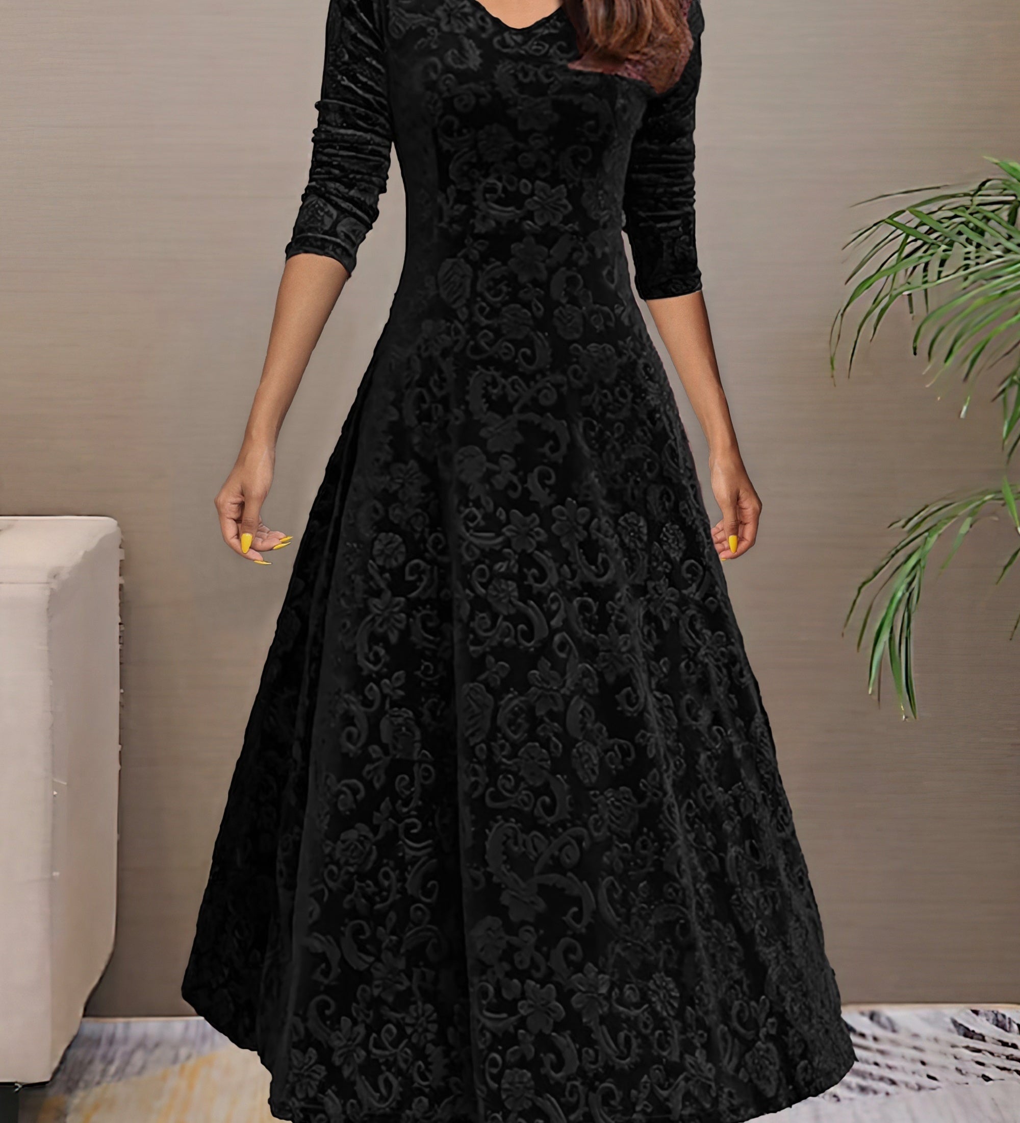 Denise | Elegante vestido de festa em veludo com decote em V