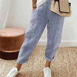 Lore - Calças de riscas sazonais confortáveis