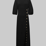 Moda Lusitana - Vestido Elegante com Detalhes Dourados