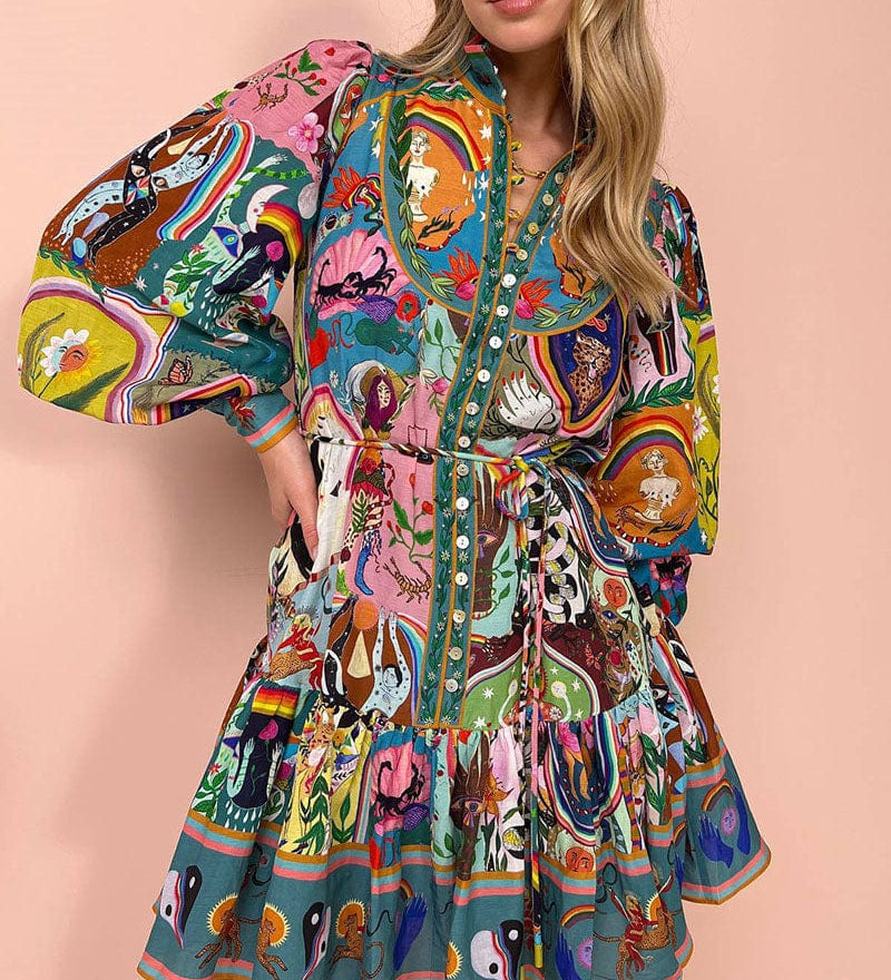 Tamara - Vestido estampado com rendas