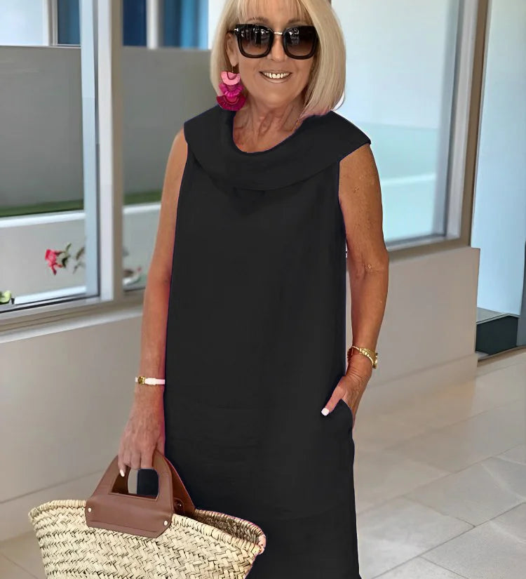Perla – Vestido tubinho sem mangas com gola redonda
