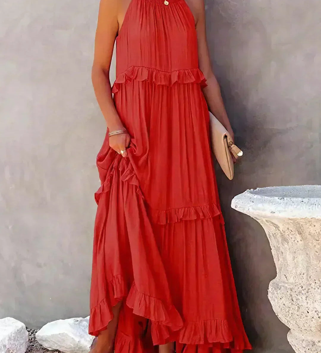 Sarah | Vestido longo com babados e alças finas