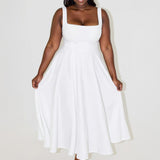 NOMI™ | Vestido midi com decote quadrado