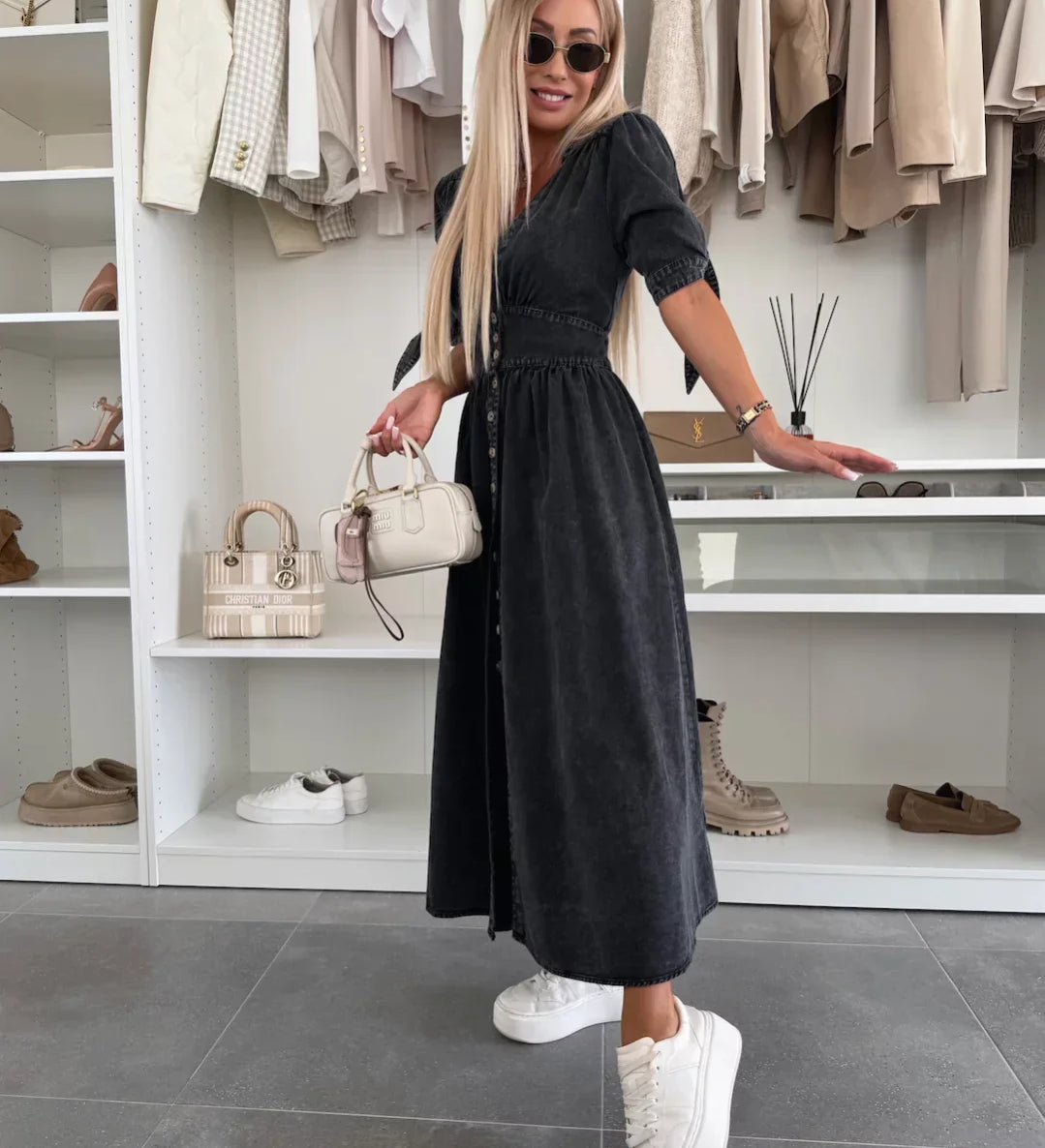Ivanka | Vestido jeans brilhante