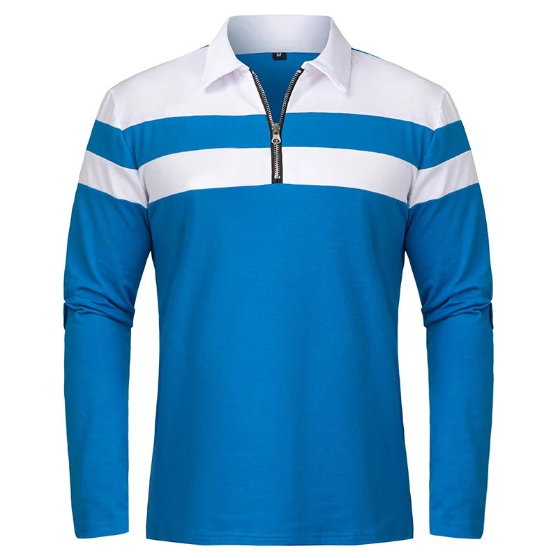 Camisola elegante com fecho de correr às riscas