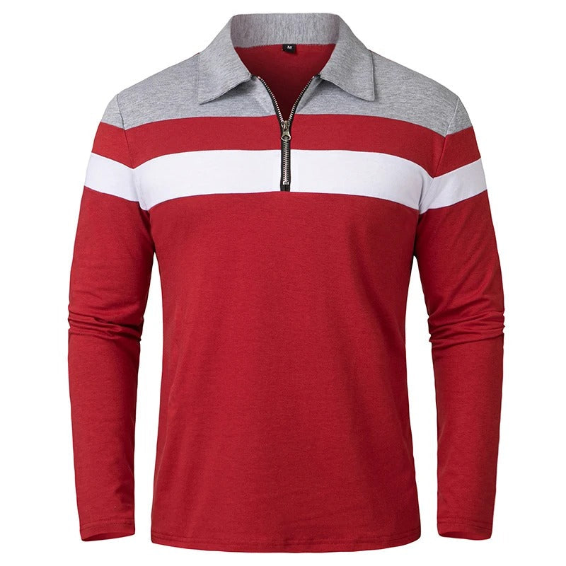 Camisola elegante com fecho de correr às riscas