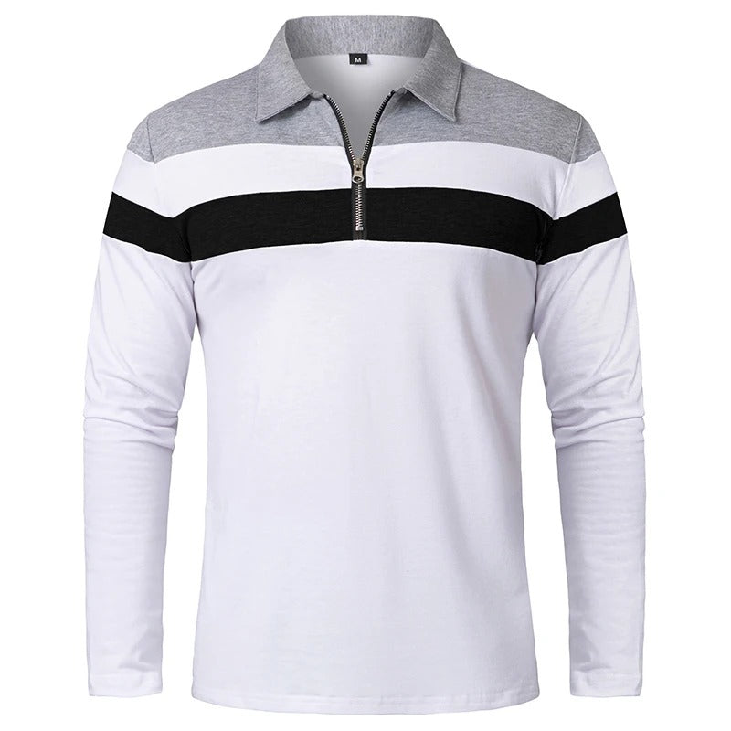 Camisola elegante com fecho de correr às riscas