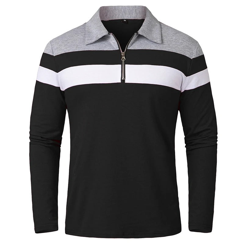 Camisola elegante com fecho de correr às riscas